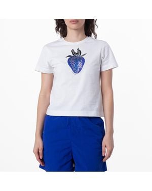 Burberry Crystal Strawberry Cotton T-Shirt - Blue