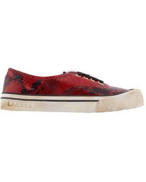Bally Deep Ruby Lyder Snakeskin-Effect Low-Top Trainers, Brand Size 41 Us Size 8 - Red