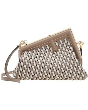 Fendi Hand Woven Leather First Small Clutch Bag - Metallic