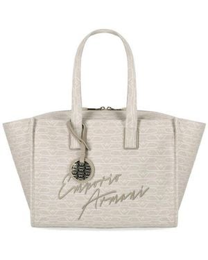 Emporio Armani All-Over Monogram Medium Shopper Bag - White