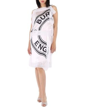 Burberry Ladies Lace-Detail Logo Silk Slip Midi-Dress, Brand Size 10 (Us - White