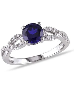 Amour 1/10 Ct Tw Diamond And Created Sapphire Engagement Ring - Metallic