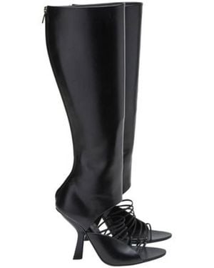 Ferragamo Altaire Strappy Leather Knee-High Boots - Black