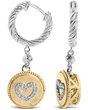 Haus of Brilliance 18K Plated .925 Sterling 1/8 Cttw Diamond Heart Medallion Drop And Dangle Earring - Metallic