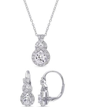 Amour 3 4/5 Ct Tgw Created Sapphire Halo 2-Piece Set Of Leverback Earrings And Pendant With Chain - Metallic