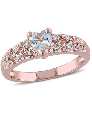 Amour Diamond And Aquamarine Heart Vintage Ring - Pink