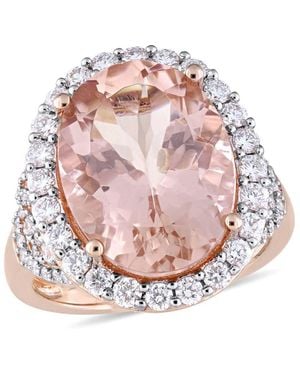 Amour Oval-Cut Morganite And 1 2/5 Ct Tw Diamond Halo Cocktail Ring - Pink