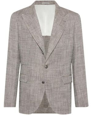 Brunello Cucinelli Herringbone Silk Linen Blazer, Brand Size 50 (Us - Grey