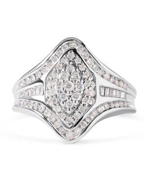 Haus of Brilliance 14K 3/4 Cttw Round And Baguette Cut Diamond Cluster Ring (H-I Colour, I1-I2 Clarity) - White