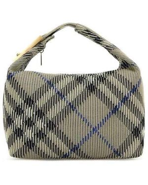 Burberry Embroidered Nylon Medium Peg Handbag Lichen Borse A Mano - Metallic