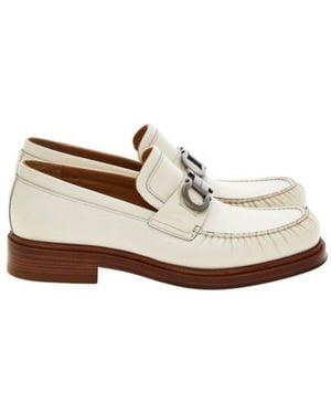 Ferragamo Duccio Leather Gancini Loafers - White