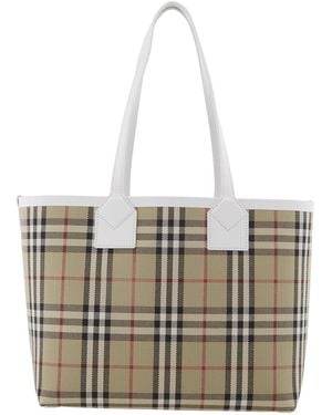 Burberry Ladies Archive Check Cotton Canvas Small London Tote - Metallic