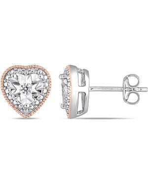 Amour 1/10 Ct Tw Diamond Milgrain Filigree Heart Shaped Stud Earrings - Metallic