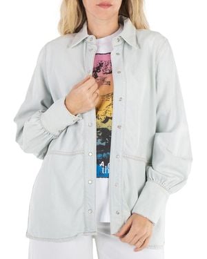 Ganni Ladies Light Vintage Denim Future Shirt, Brand Size 34 (Us Size 2) - Grey