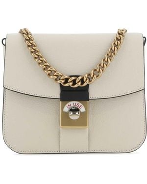 Maison Margiela Two-Tone Leather And Cotton New Lock Square Handbag - Natural