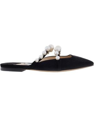 Jimmy Choo Amaya Pearly Two-Band Suede Flats, Brand Size 34 Us Size 4 - Black
