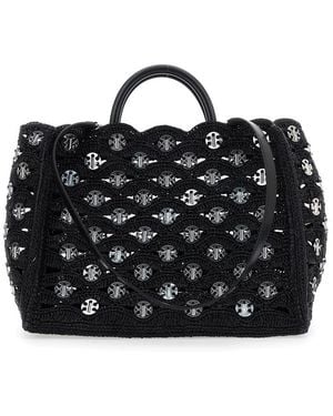 Rabanne Handbag With Weaving And All-Over Disc Details - Black
