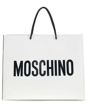 Moschino Calf Leather Logo Shopper Shoulder Bag - White
