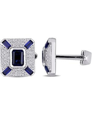 Amour 5 4/5 Ct Tgw Created & Sapphire Geometric Cufflinks - Blue
