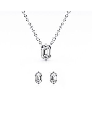 Brilliant Diamond 1/2 Ctw Emerald Solitaire Lab Grown Diamond Pendant Earring Set - Metallic
