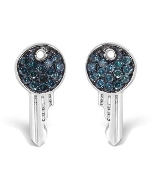 Haus of Brilliance Sterling 1/6 Cttw Diamond Key Motif Stud Earrings - Blue