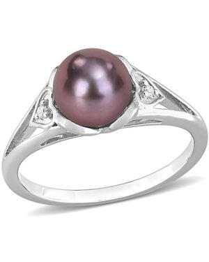 Amour 7-7.5Mm Freshwater Cultured Pearl And Diamond Accent Heart Ring - Metallic