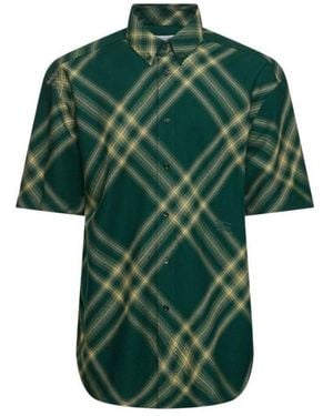 Burberry Ekd Check Print Wool Shirt - Green