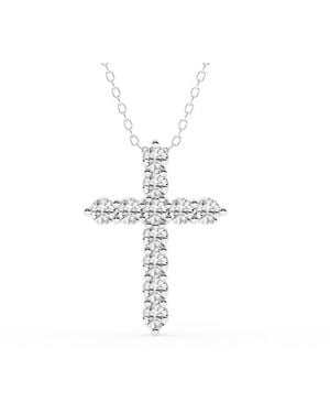 Brilliant Diamond 1 Carat Round Lab Grown Diamond Cross Pendant Necklace - Metallic