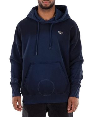 Fendi Drawstring Hooded Long Sleeve Sweater - Blue