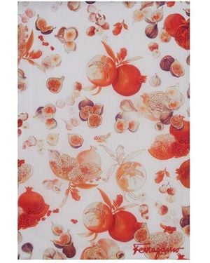 Ferragamo Pomegranate And Fig Print Silk Scarf - Red