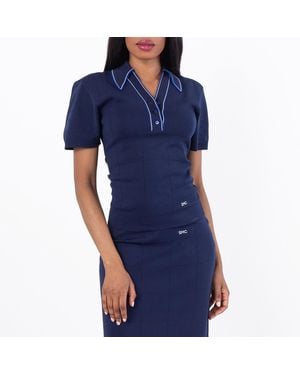 Stella McCartney Technical Knit Short Sleeve Polo Shirt - Blue