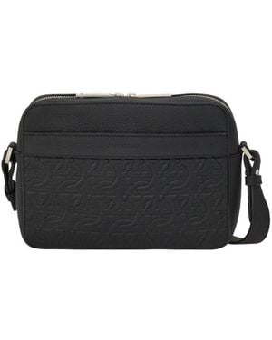 Ferragamo Gancini Embossed Leather Crossbody - Black