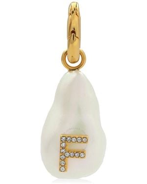 Burberry Crystal And Letter F Resin Pearl Charm - Metallic