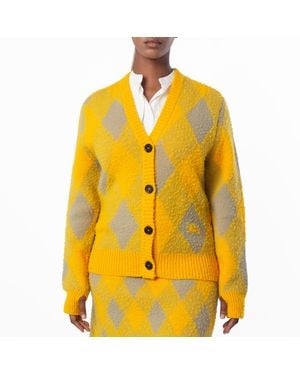 Burberry Argyle Diamond Patterned Rib Trim Cardigan - Yellow