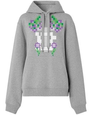 Burberry X Minecraft Poulter Monogram Motif Print Cotton Hoodie - Gray