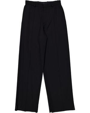 Balenciaga Double Front Ironed Pleats Twill Wide-Leg Pant - Black