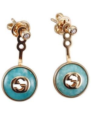Gucci Interlocking G Amazonite And Diamond Drop Earrings - Metallic