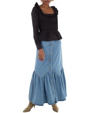 Ganni Cotton Poplin Ruffled Smock Blouse - Blue