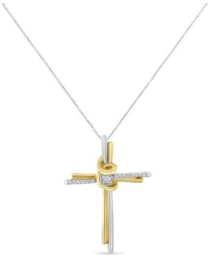 Espira 10K Two-Tone 1/15Ct Tdw Round Cut Diamond Cross Pendant Necklace (I-J, I2-I3) - Metallic