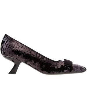 Ferragamo Anz Sequin Vara Bow Court Shoes - Black
