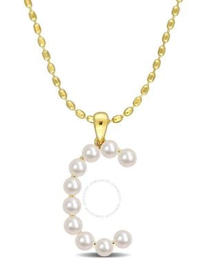 Amour 3.5-4mm Freshwater Cultured Pearl Initial Pendant With Chain - Metallic