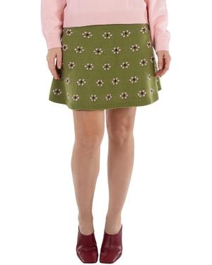KENZO Wool Floral Motif Mini Skirt - Green