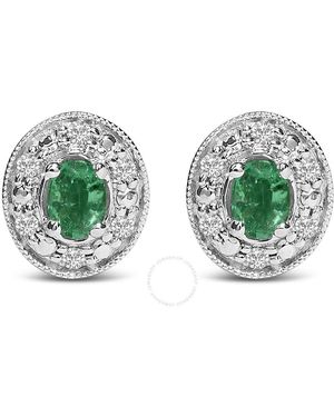 Haus of Brilliance 14K Oval Emerald & 1/10 Cttw Diamond Halo Stud Earrings (I-J Colour, I1-I2 Clarity) - Green