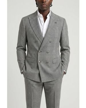 Brunello Cucinelli Plaid Double-Breasted Suit, Brand Size 52 (Us - Gray