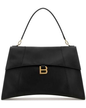 Balenciaga Leather Large Hourglass Soft Handbag - Black