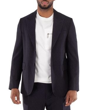 Fendi Ff Motif Long Sleeve Wool Jacket, Brand Size 50 (Us - Blue