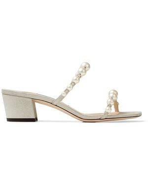 Jimmy Choo Amara 45 Embellished Leather Sandals, Brand Size 34.5 Us - White