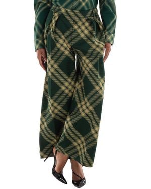 Burberry Wide-Leg Tartan Wool Boyfriend Trousers, Brand Size 2 Us - Green
