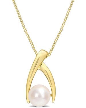 Amour 9-9.5Mm Freshwater Cultured Pearl Crisscross Pendant With Chain - Metallic