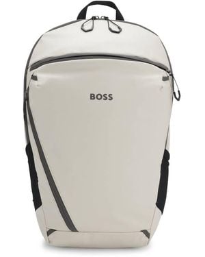 BOSS Faux-Leather Backpack With Reflective Details - Grey